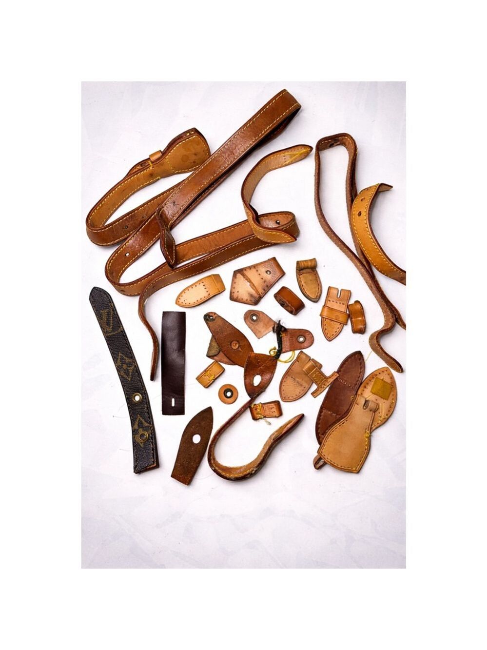 SKU-S005 | Vachetta Leather Scrap Lot Straps Tabs Repair Pieces Mixed Bundle